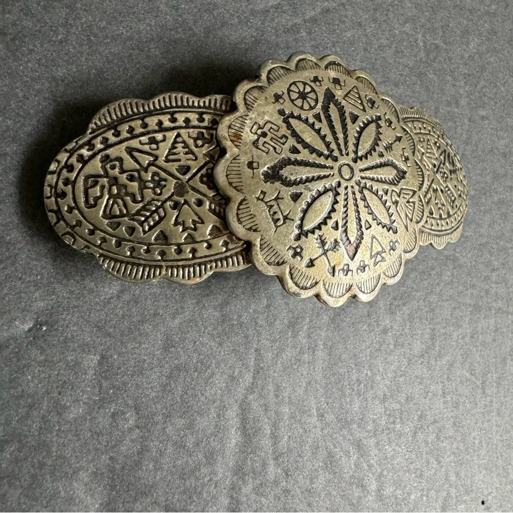 Vintage Southwest Hair Clip Large Barrette‎ Silver Tone Native Tribal Cowgirl
